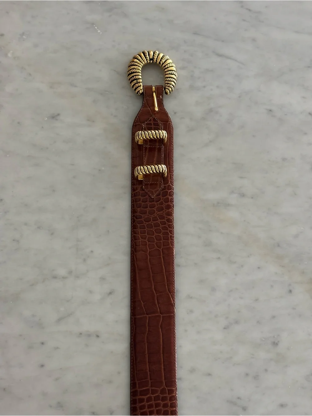 Vintage Vicenza Brown Leather Belt with Gold Hardware